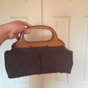 J. Crew Brown & White Polka Dot Clutch